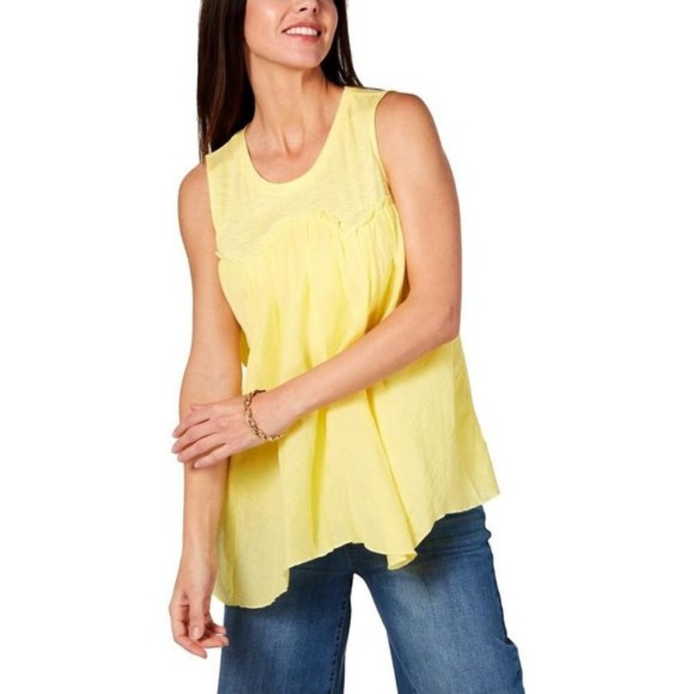 Style & Co. women M yellow handkerchief hem sleeveless top blouse
